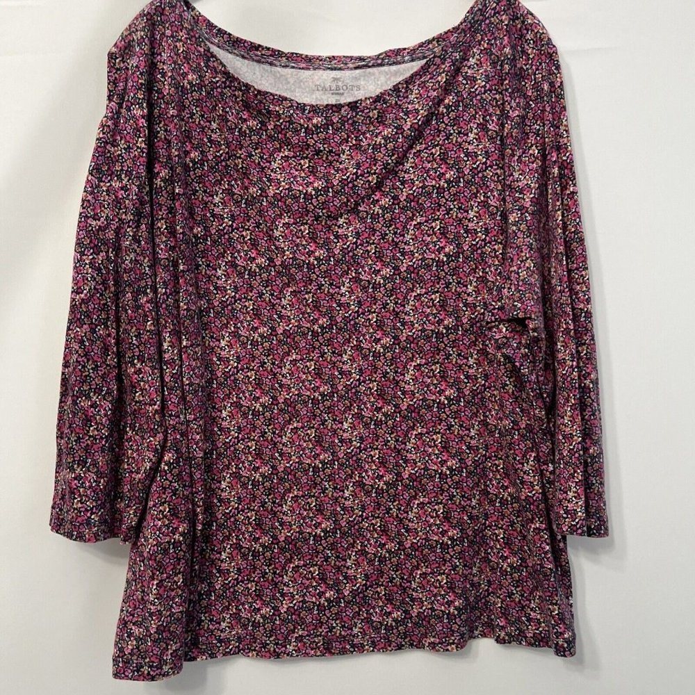 Talbots Women's Top Size 2X Plus Pima Cotton Floral Pullover 3/4 Sleeves Stretch